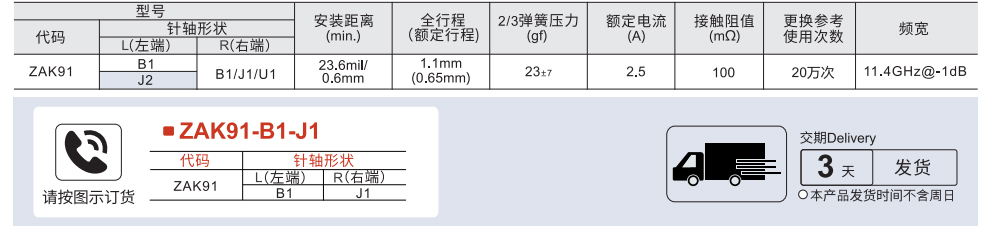 IC测试用 双头探针 45系列 最小安装中心距23.6mil/0.6mm 最大行程1.1mm参数图1