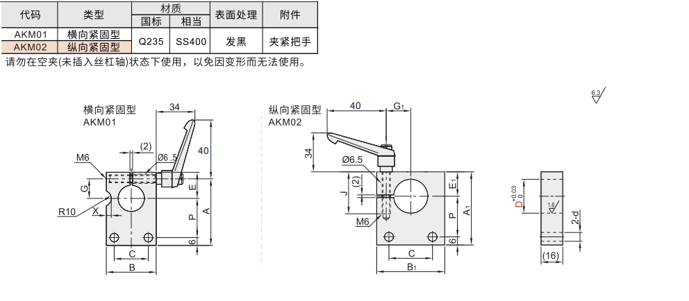 30度梯形丝杆防转动固定件 双螺栓型 横向紧固型/径向紧固型材质图