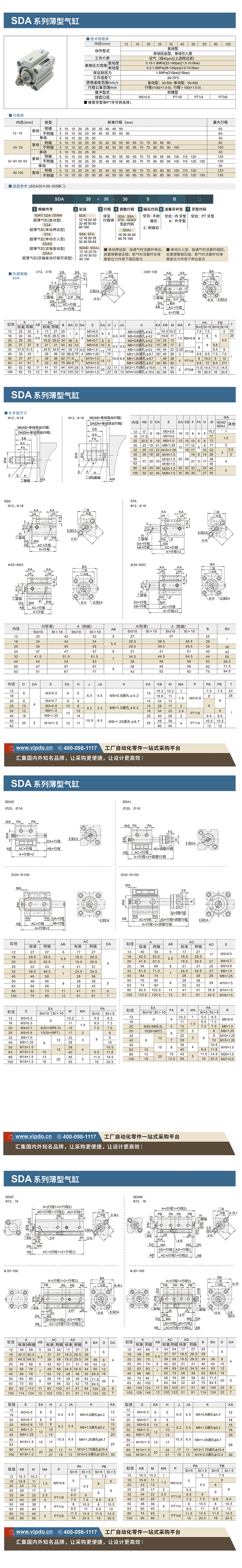 sda系列薄型气缸 缸径12~100[规格参数 价格 图片 采购 安昂商城